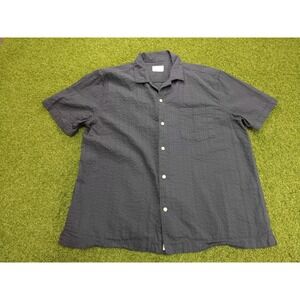 Mutual Weave Button-Up Shirt Mens XL Black Pocket Collared Short Sleeve‎ Classic